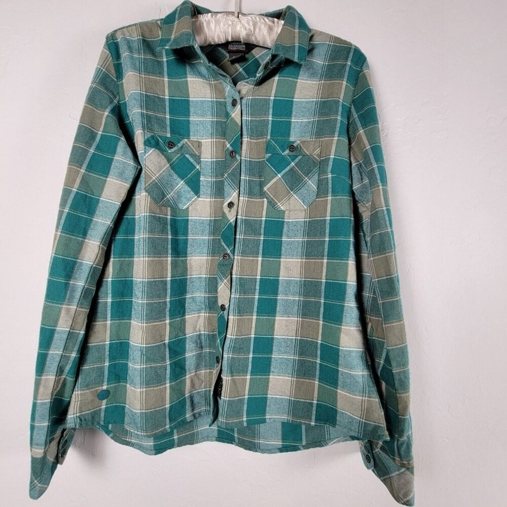 Outdoor Research Women's Plaid Long Sleeve Collared Button Up Shirt Green Medium